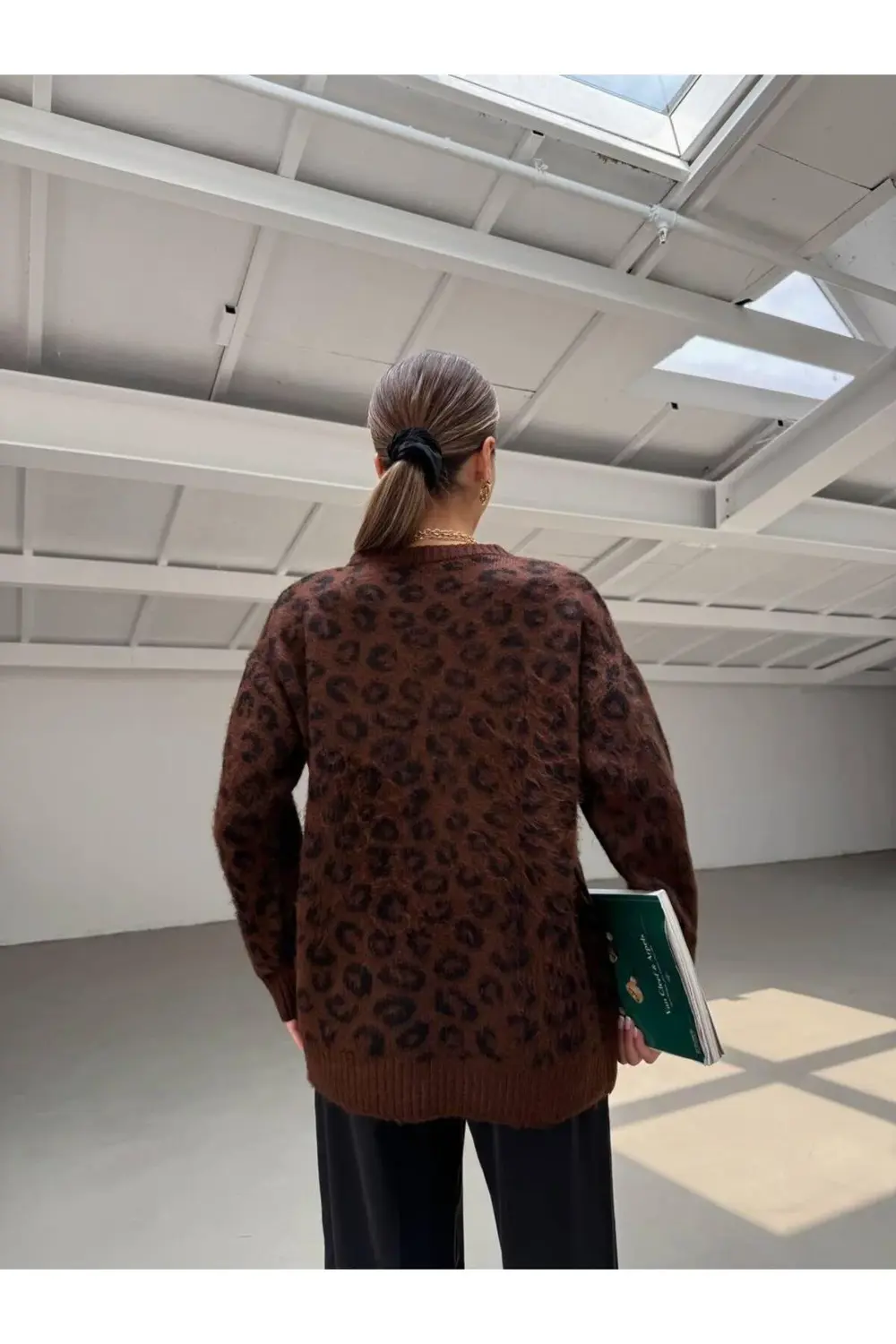 DGN'S LEOPAR DESENLİ BİSİKLET YAKA KADIN UZUN TRİKO KAZAK