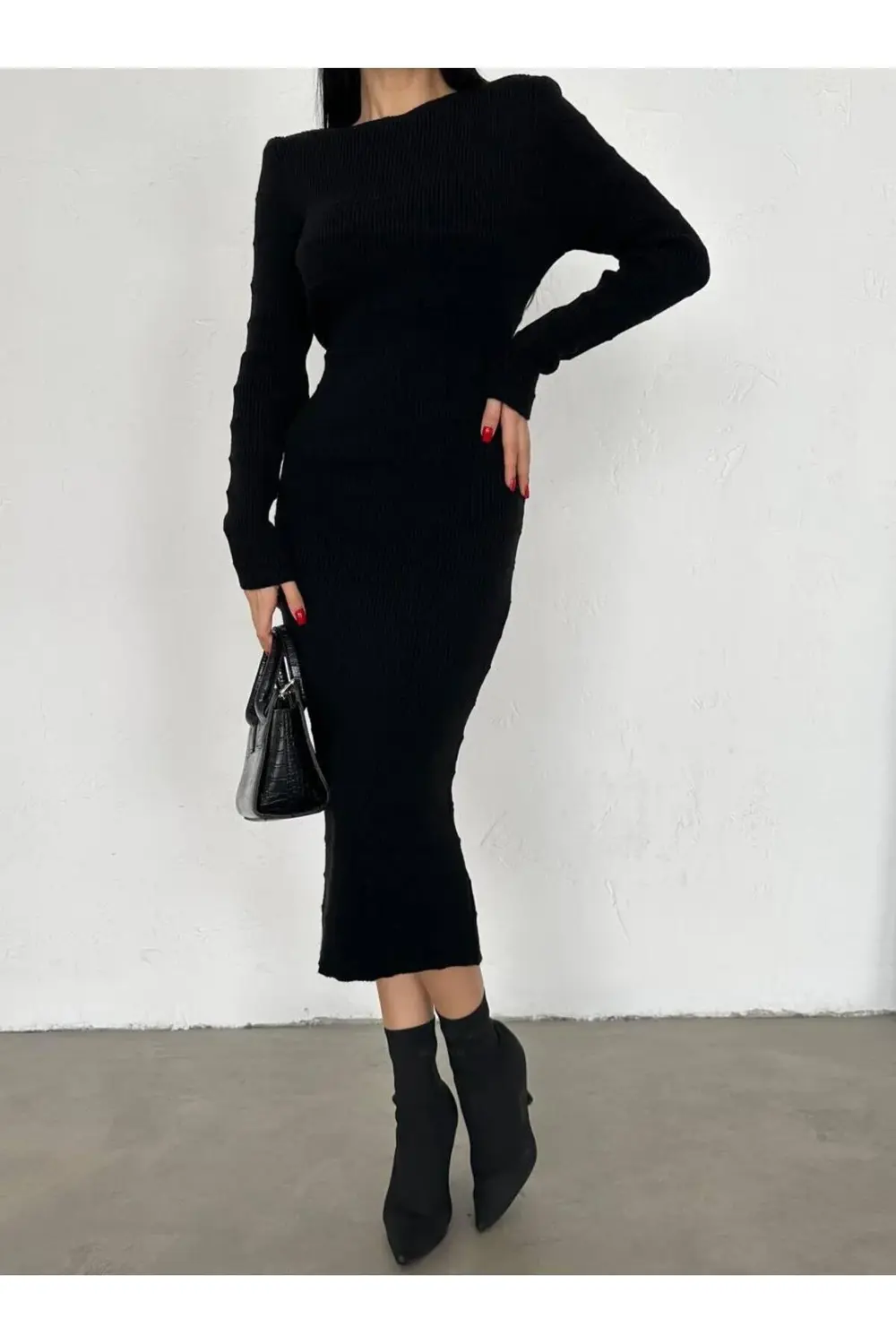 DGN'S ÖRGÜ (GOFRA) CİZGİLİ SLİM KADIN TRİKO ELBİSE