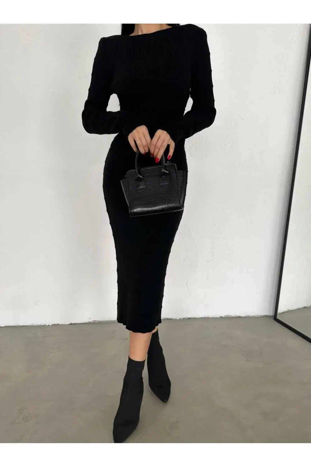 DGN'S ÖRGÜ (GOFRA) CİZGİLİ SLİM KADIN TRİKO ELBİSE