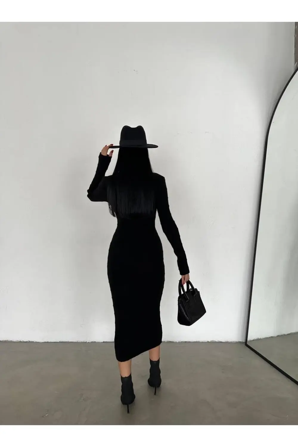 DGN'S ÖRGÜ (GOFRA) CİZGİLİ SLİM KADIN TRİKO ELBİSE