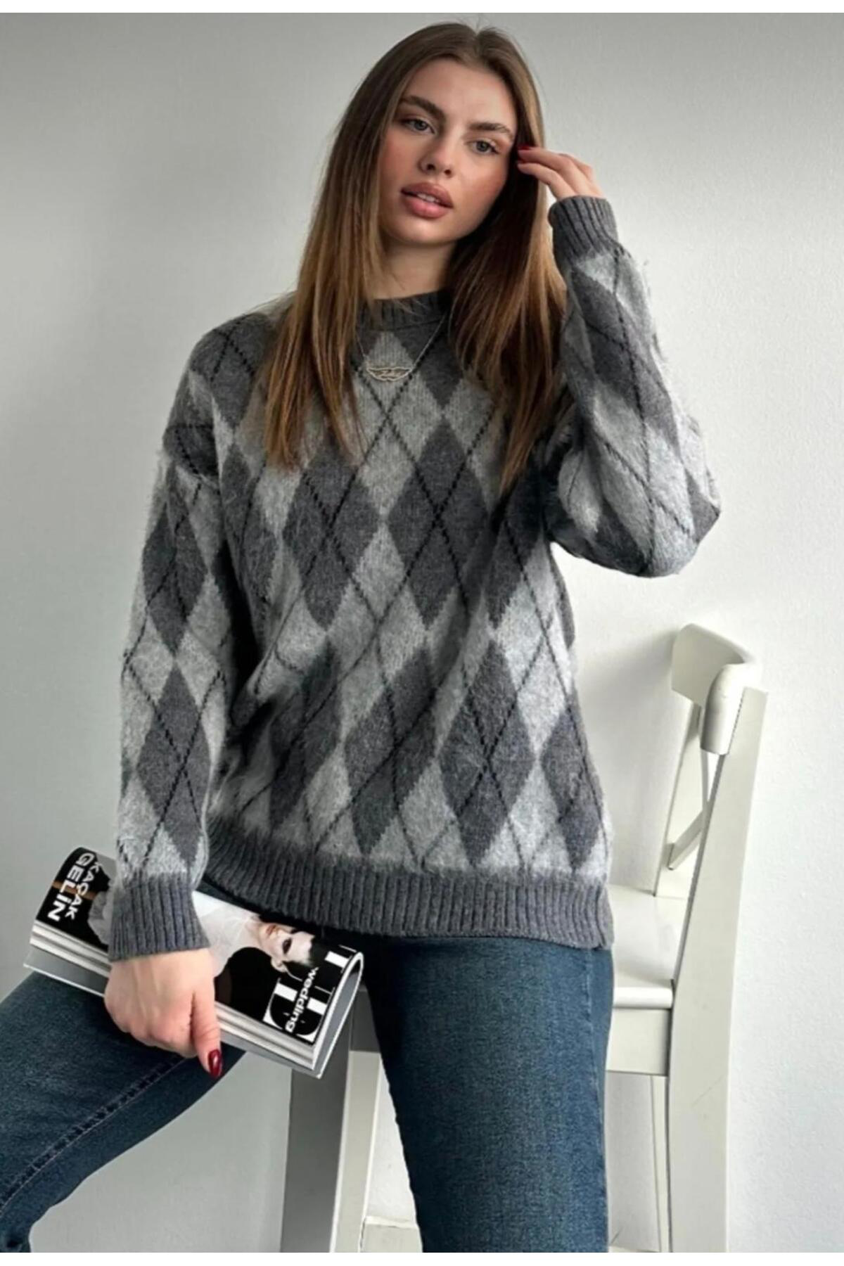 Diğer Marka Dgn's Özel Baklava Desen Kadin Triko Şardonlu Kazak