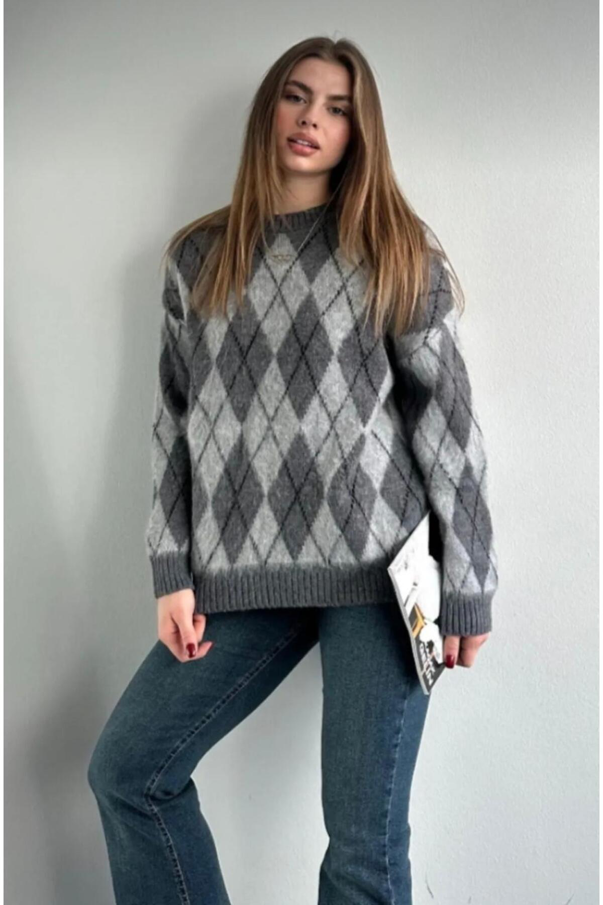 Diğer Marka Dgn's Özel Baklava Desen Kadin Triko Şardonlu Kazak