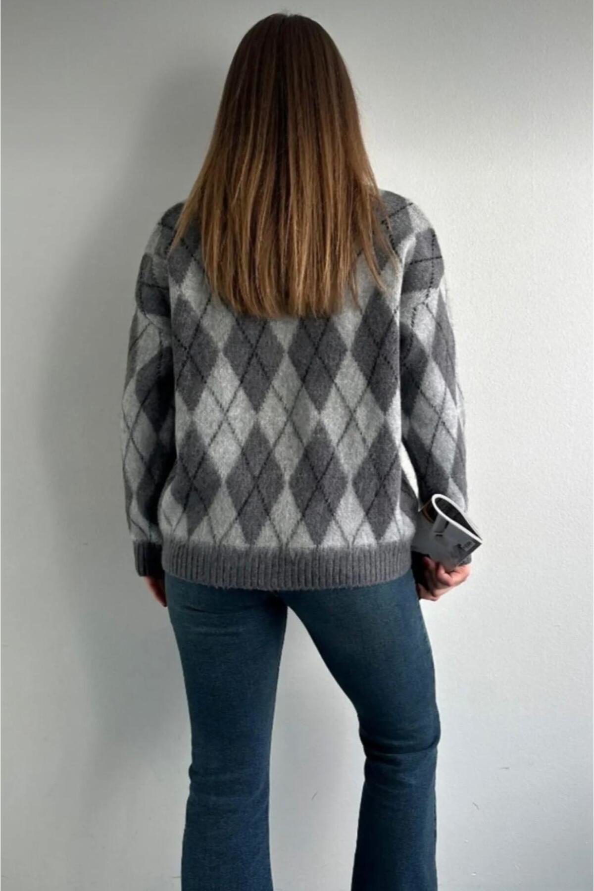 Diğer Marka Dgn's Özel Baklava Desen Kadin Triko Şardonlu Kazak