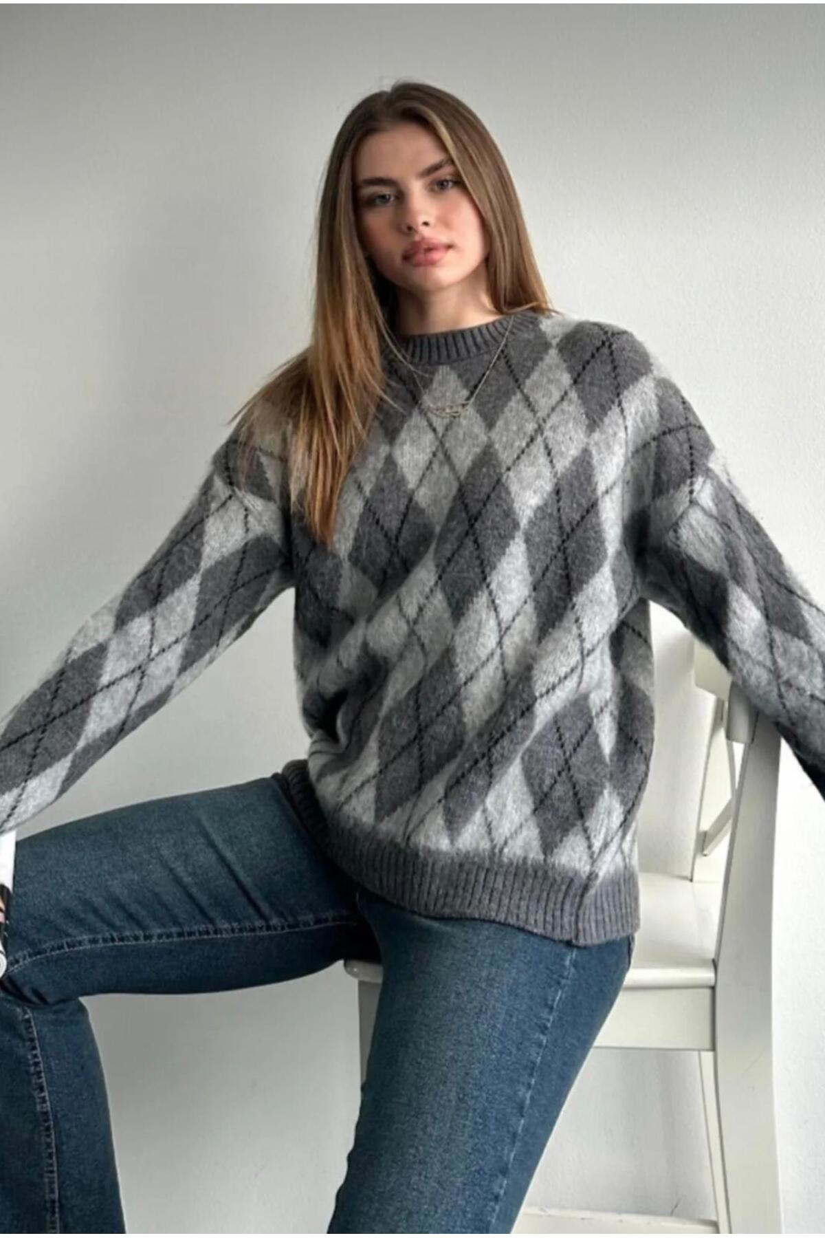 Diğer Marka Dgn's Özel Baklava Desen Kadin Triko Şardonlu Kazak