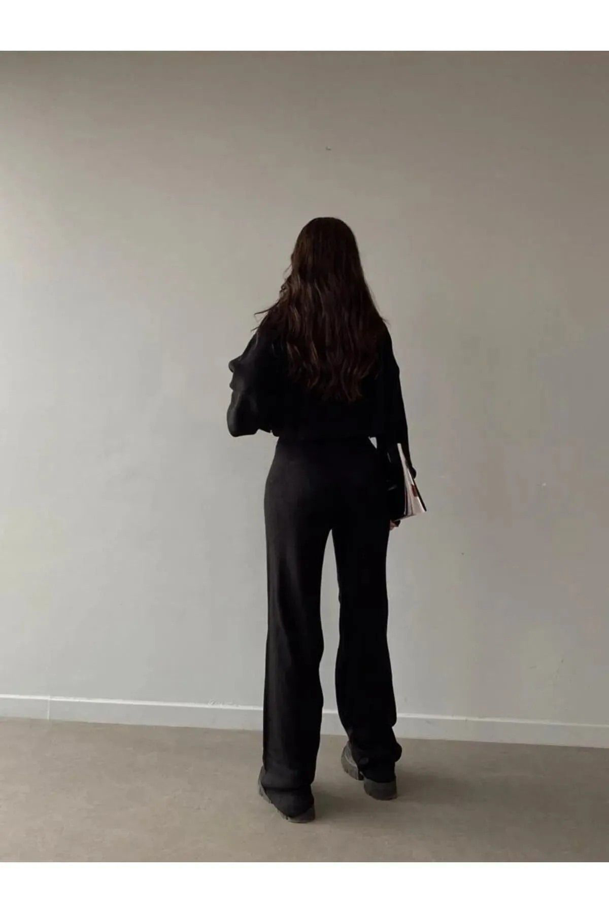 Nzl Tekstil Dgn's Parmak Geçmeli Boğazlı 2'Li Crop-Pantolon Takım