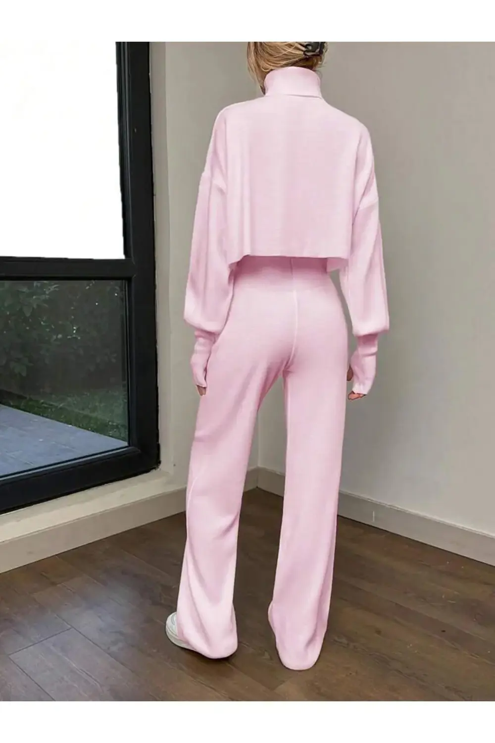 Dgn's Parmak Geçmeli Boğazlı 2'li Crop-pantolon Takım