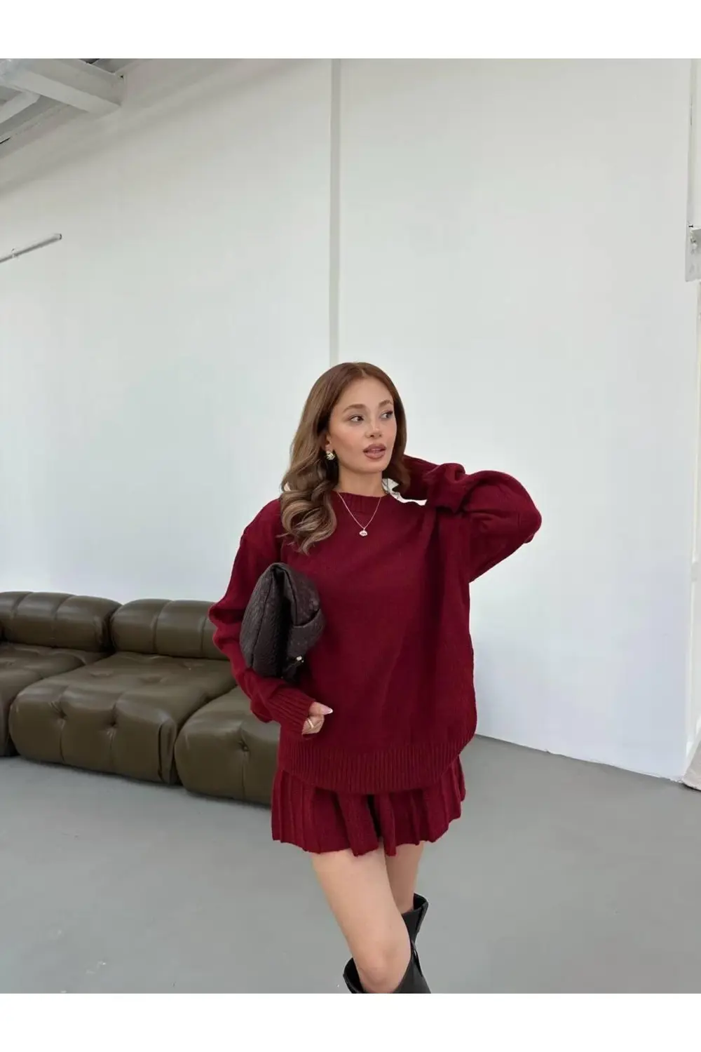 DGN'S PİLİSELİ MİNİ ETEKLİ BİSİKLET YAKA KAZAK KADIN ALT-ÜST TRİK