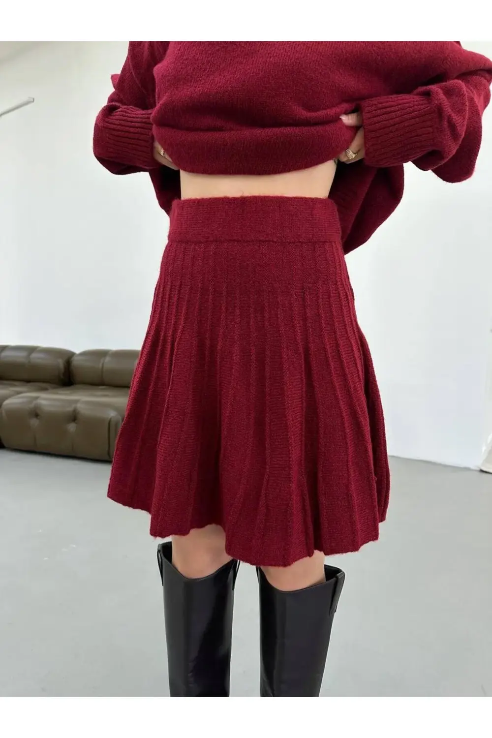 DGN'S PİLİSELİ MİNİ ETEKLİ BİSİKLET YAKA KAZAK KADIN ALT-ÜST TRİK