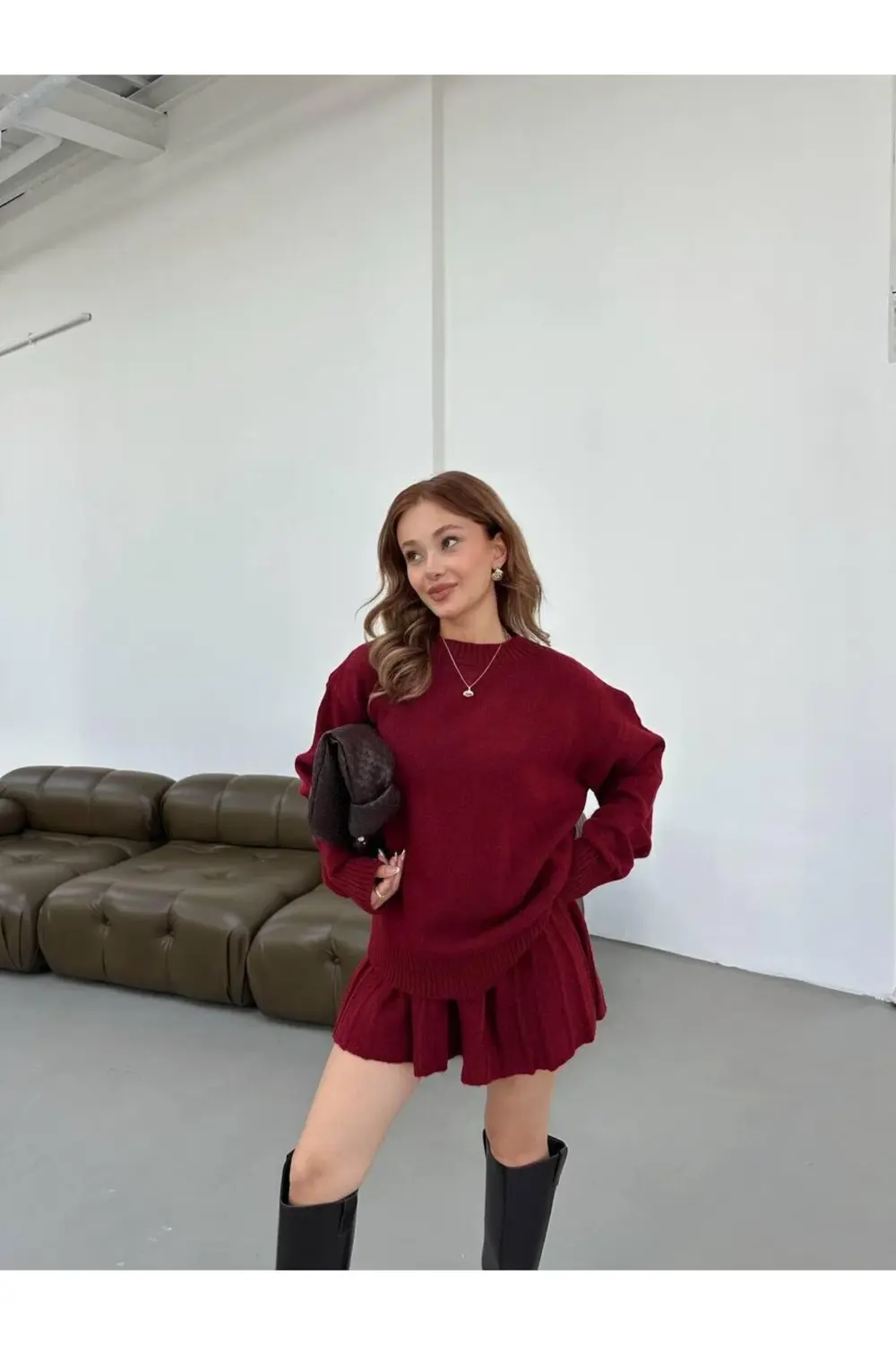 DGN'S PİLİSELİ MİNİ ETEKLİ BİSİKLET YAKA KAZAK KADIN ALT-ÜST TRİK