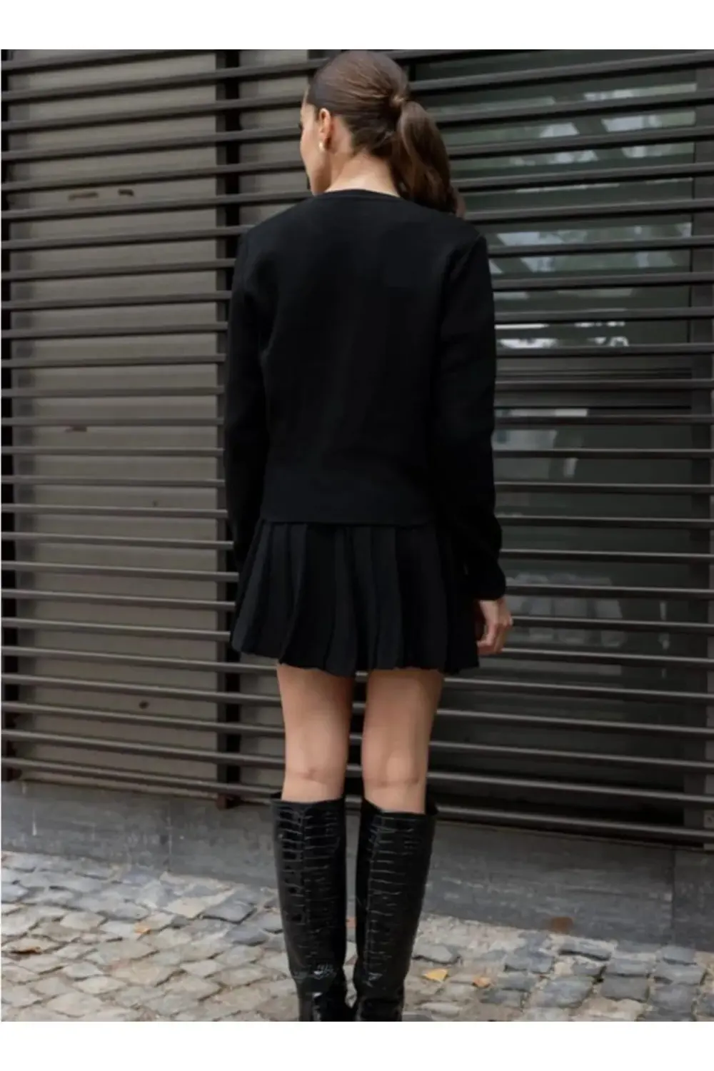 Dgn's Rosalinda Franche Gold Düğmeli Hırka-etek Triko Takım Gece