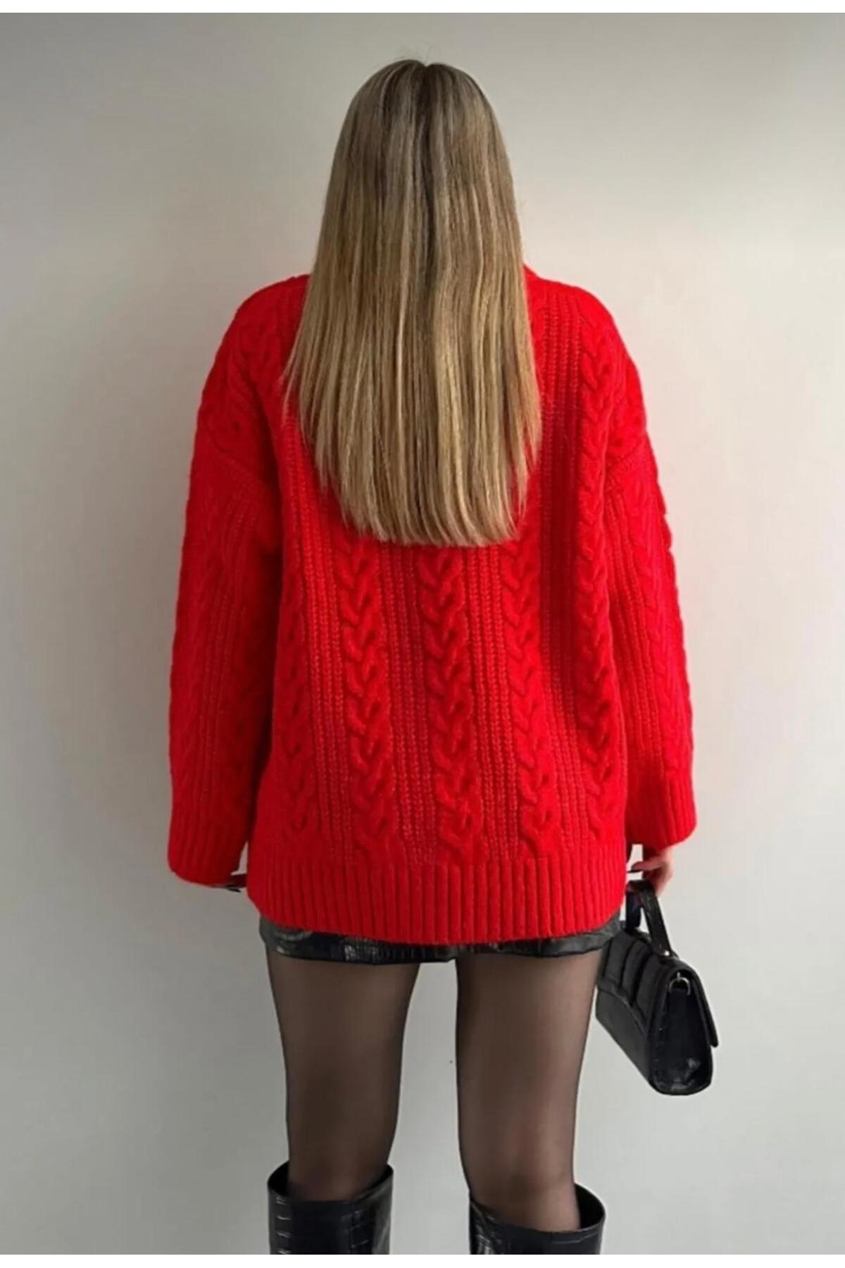 Nzl Tekstil Dgn's Saç Örgülü Bisiklet Yaka Yumuşak Dokulu Kadin Triko Kazak