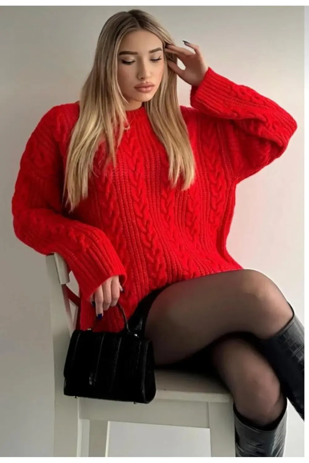 DGN'S SAÇ ÖRGÜLÜ BİSİKLET YAKA YUMUŞAK DOKULU KADIN TRİKO KAZAK