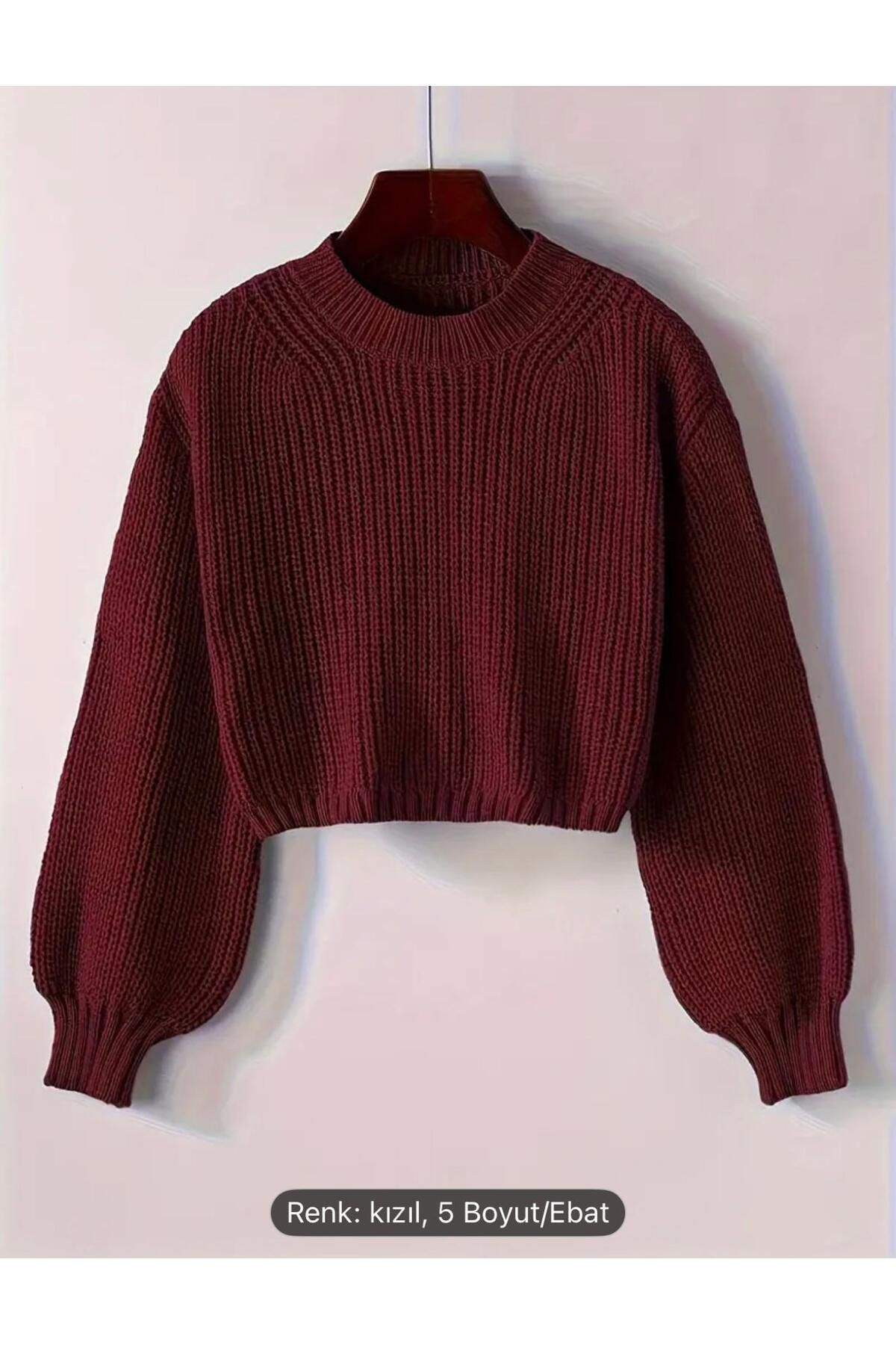 Nzl Tekstil Dgn's Selanik Kalin Örgülü Bisiklet Yaka Balon Kol Görünümlü Kadi