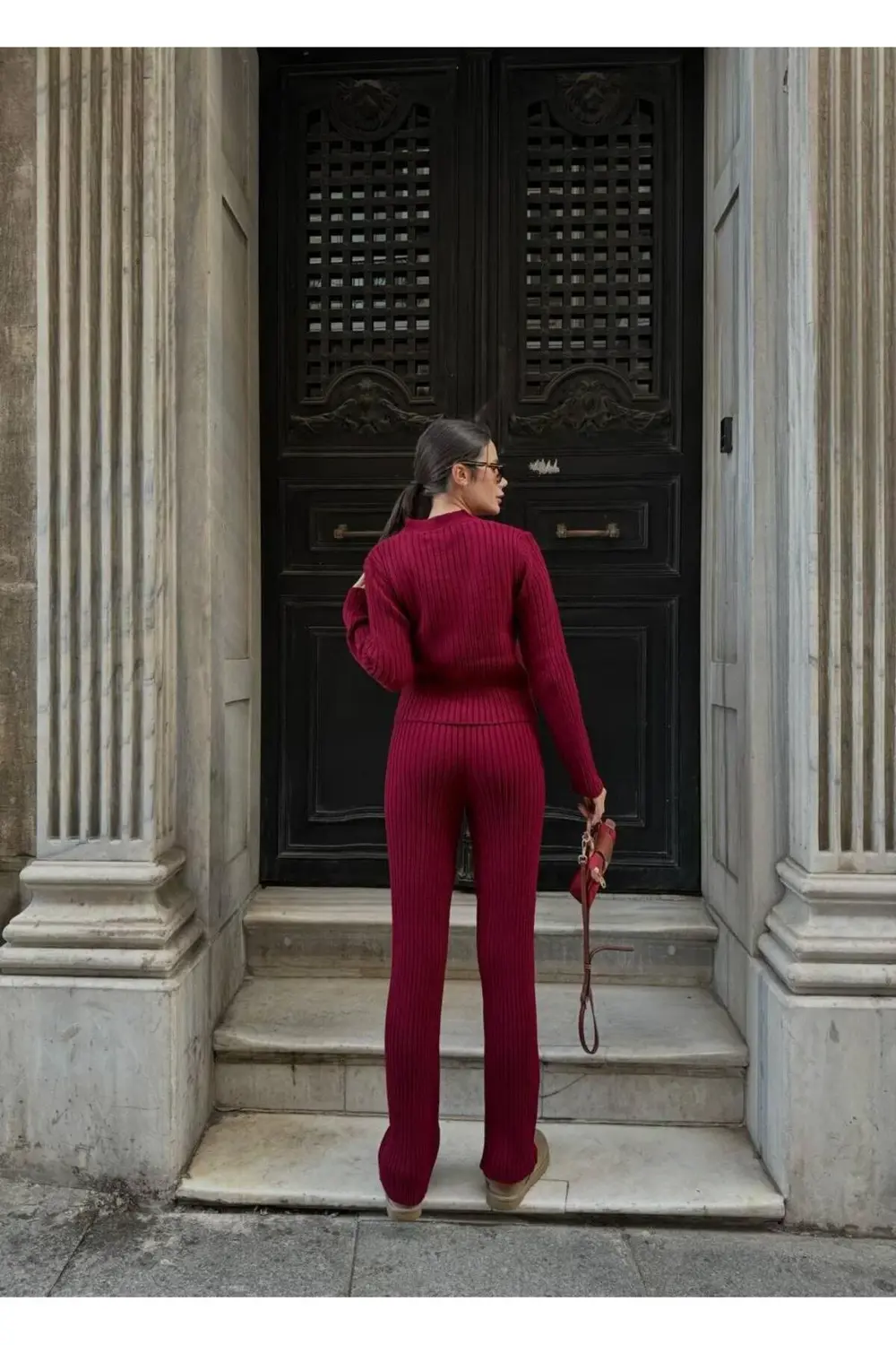 Dgn's Swe Düğme Detaylı Hırka-bluz-pantolon 3'lü Takım