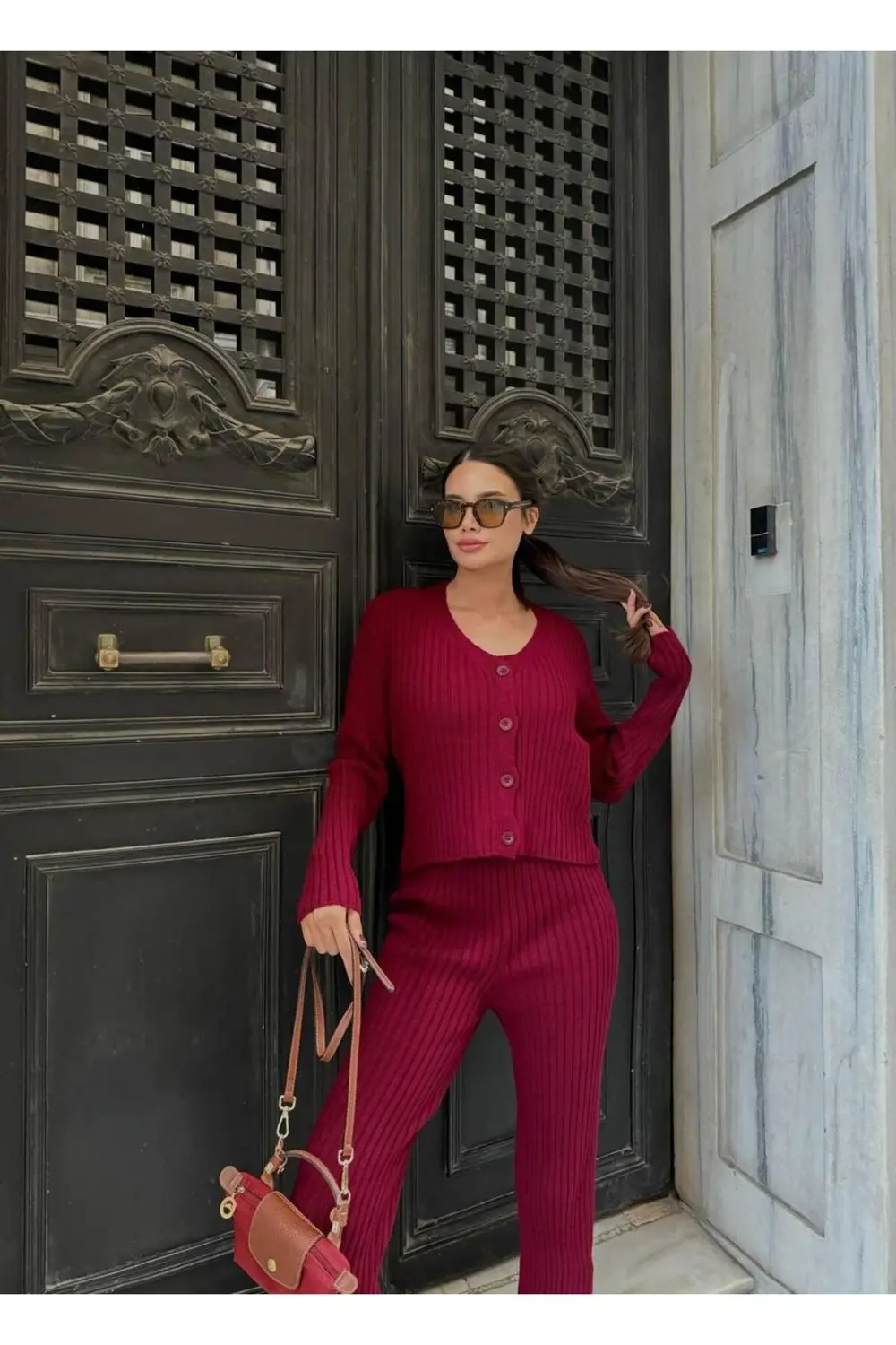 Dgn's Swe Düğme Detaylı Hırka-bluz-pantolon 3'lü Takım