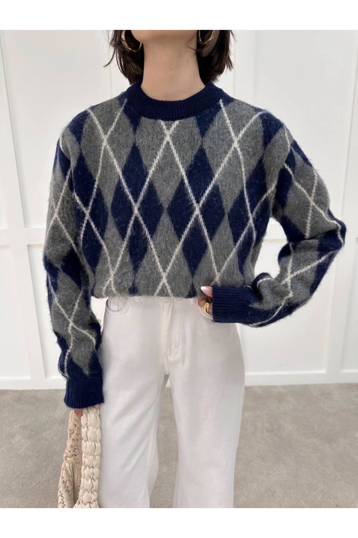 Nzl Tekstil Dgn's Yumoş İplik Komple Baklava Desenli Bisiklet Yaka Kadin Trik