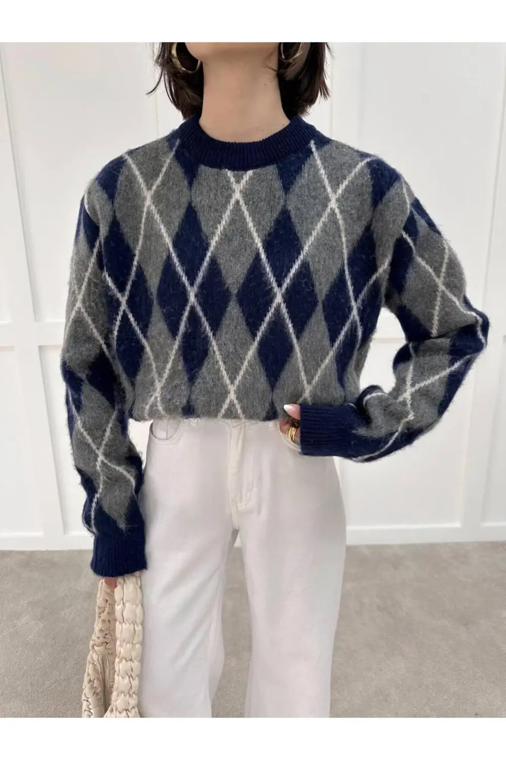 DGN'S YUMOŞ İPLİK KOMPLE BAKLAVA DESENLİ BİSİKLET YAKA KADIN TRİK