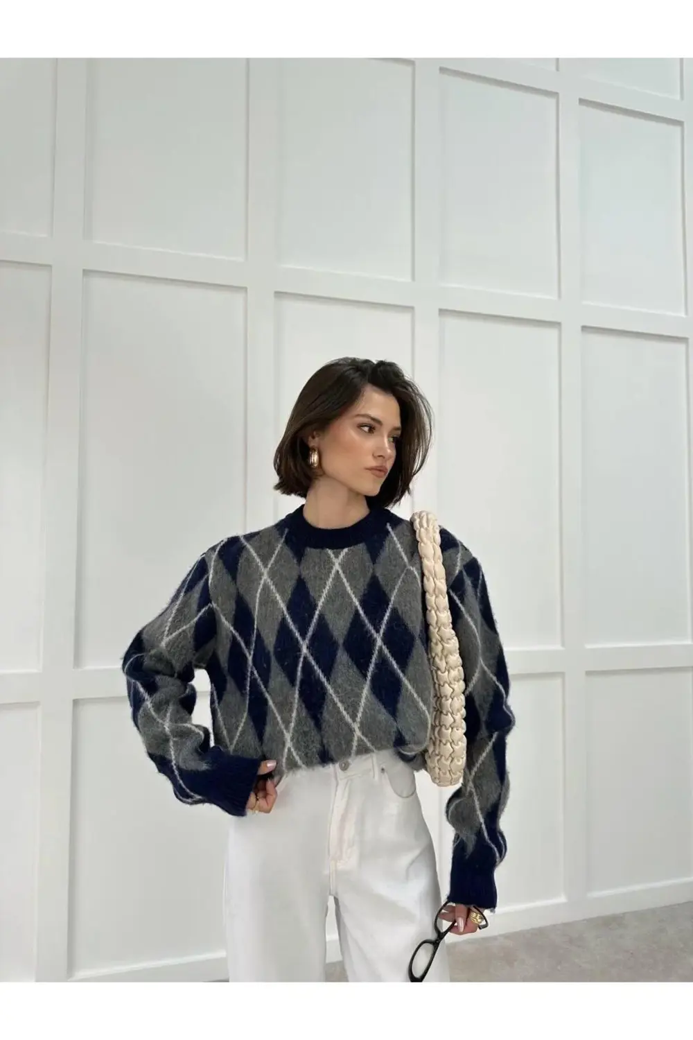 DGN'S YUMOŞ İPLİK KOMPLE BAKLAVA DESENLİ BİSİKLET YAKA KADIN TRİK