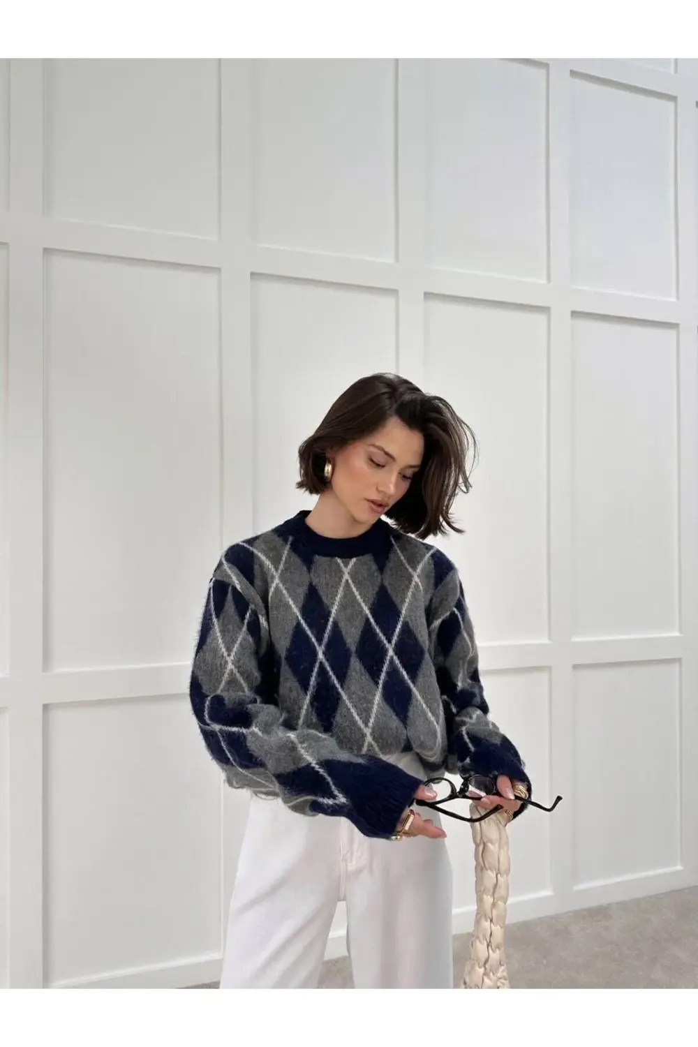 DGN'S YUMOŞ İPLİK KOMPLE BAKLAVA DESENLİ BİSİKLET YAKA KADIN TRİK