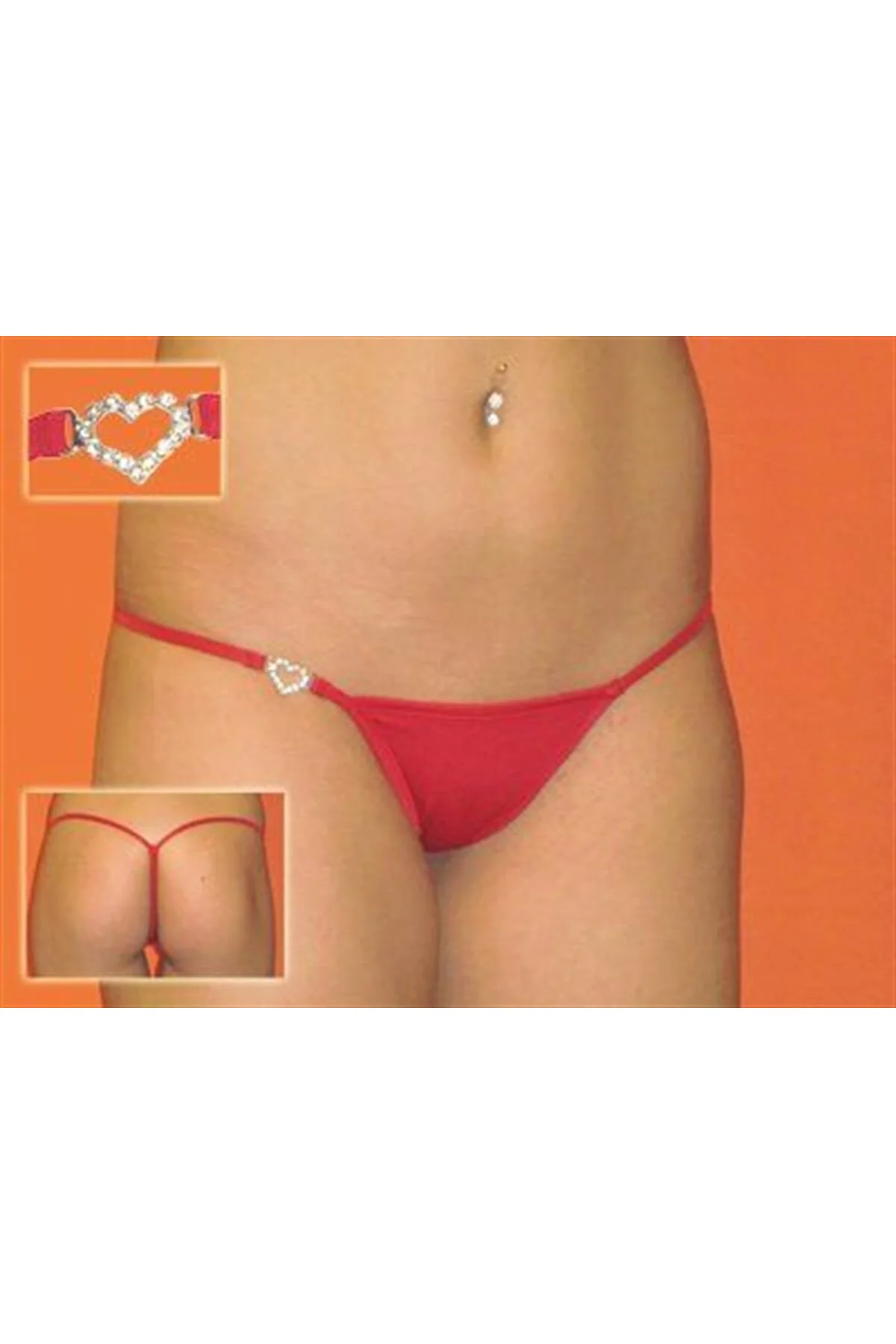 DH040901-RED Gümüş Kalp ve Taşlı Seksi Tanga
