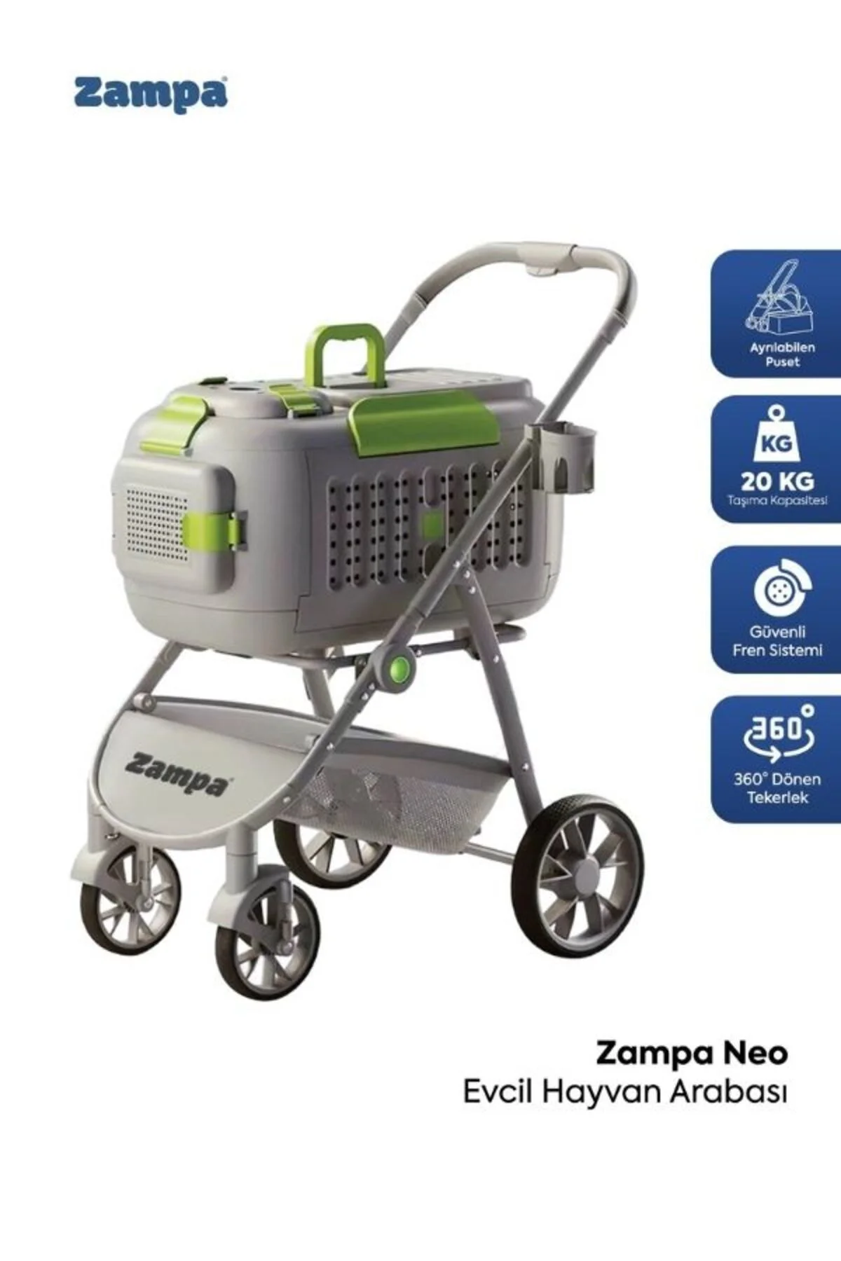 DH08-G Neo Premium Kedi & Köpek Arabası Gri