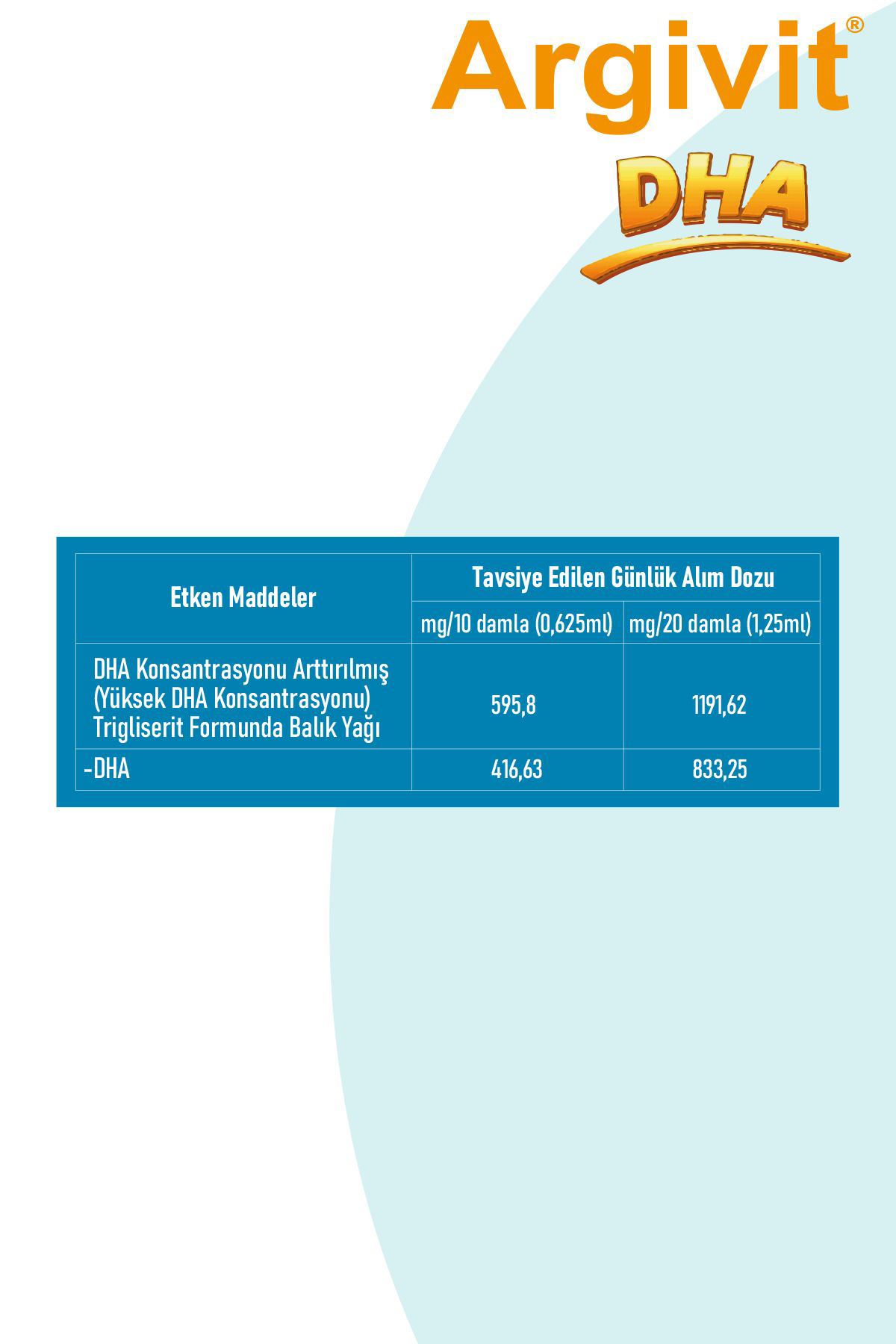 Argivit Dha, Balik Yaği İçeren Sivi Takviye Edici Gida 10 Ml