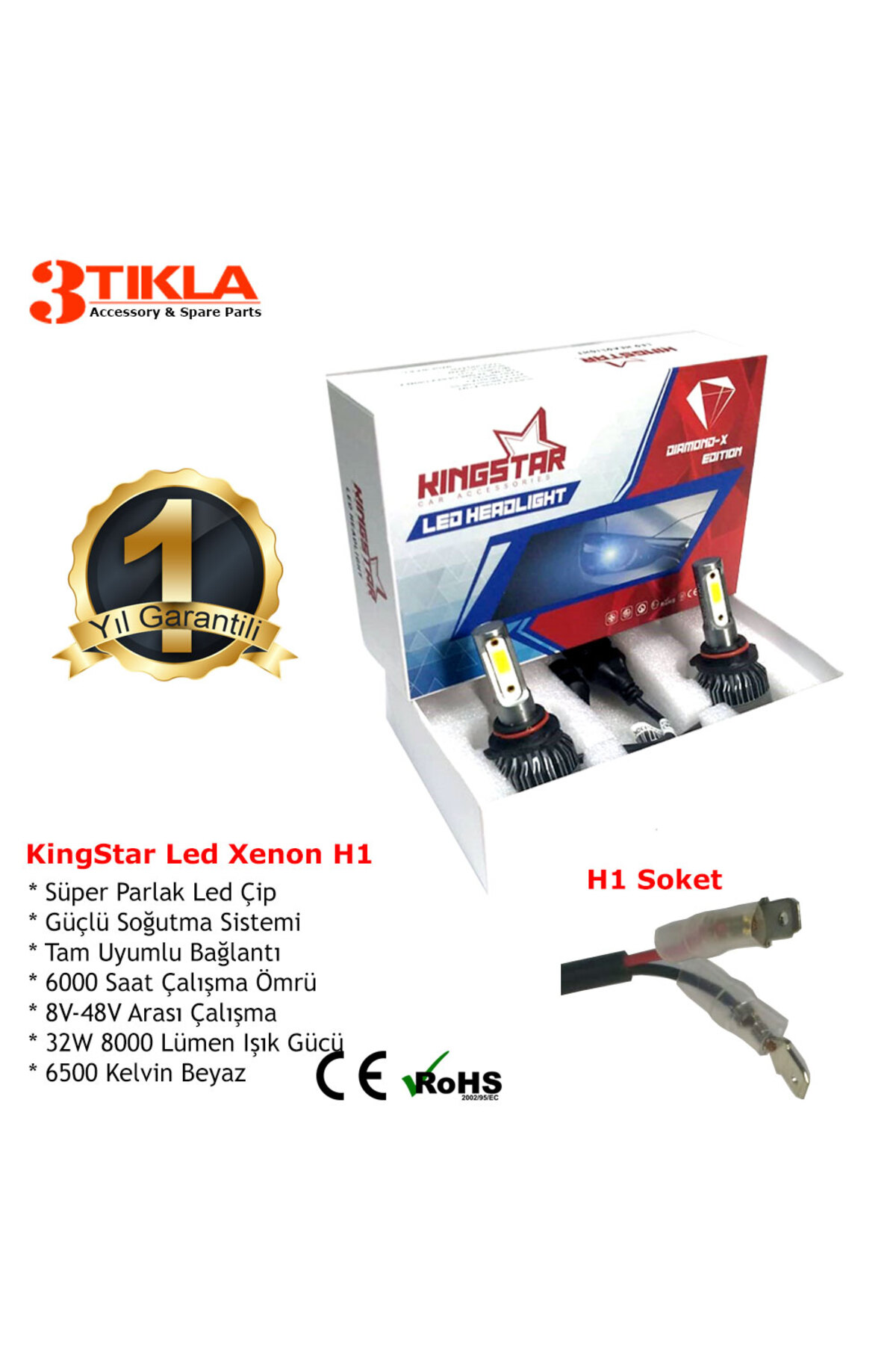 Diamond-x H1 Beyaz Led Xenon Şimşek Etkili Far Ampül 8000 Lümen