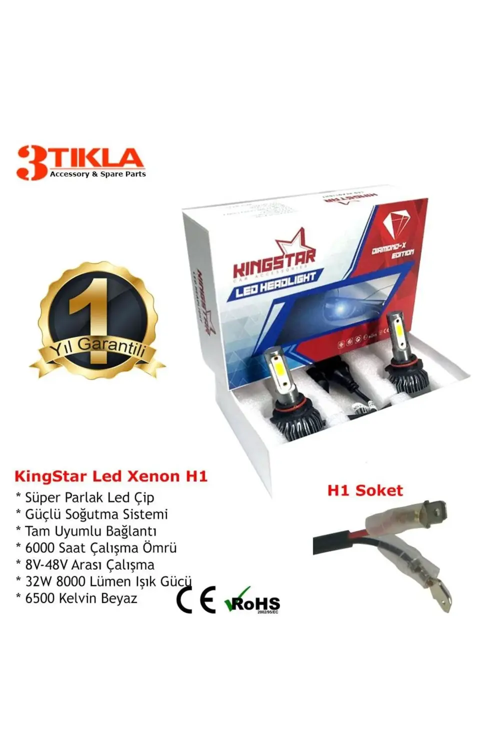 Diamond-X H1 Beyaz Led Xenon Şimşek Etkili Far Ampül 8000 Lümen