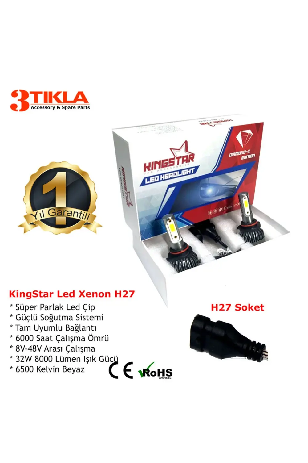 Diamond-X H11 Beyaz Led Xenon Şimşek Etkili Far Ampül 8000 Lümen
