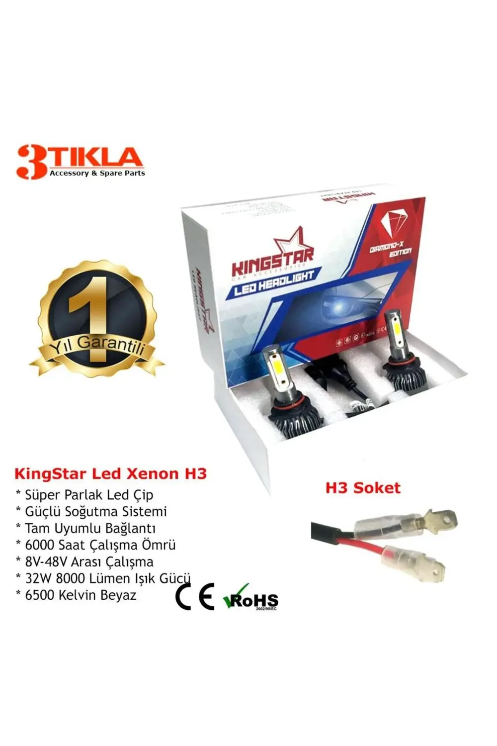 Diamond-X H3 Beyaz Led Xenon Şimşek Etkili Far Ampül 8000 Lümen
