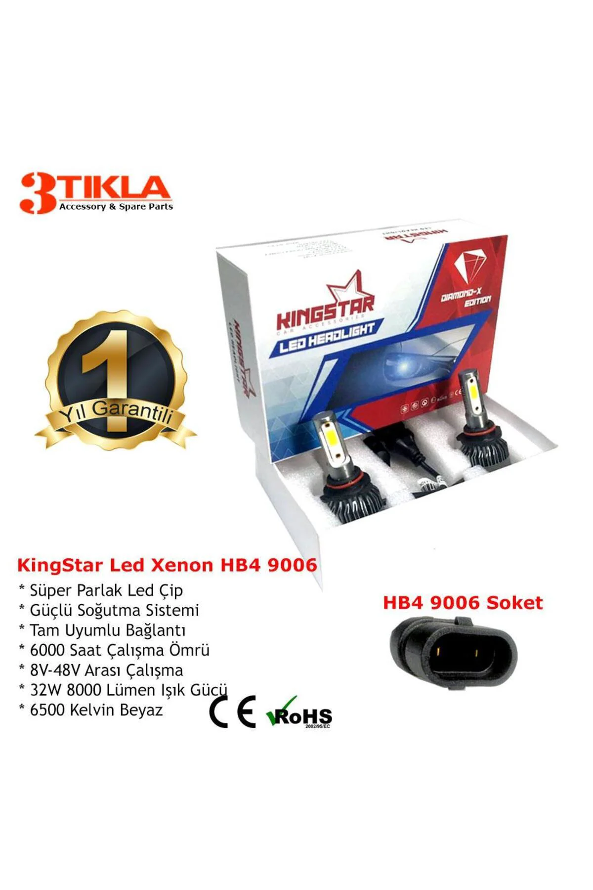 Diamond-X HB4 9006 Beyaz Led Xenon Şimşek Etkili Far Ampül 8000 L