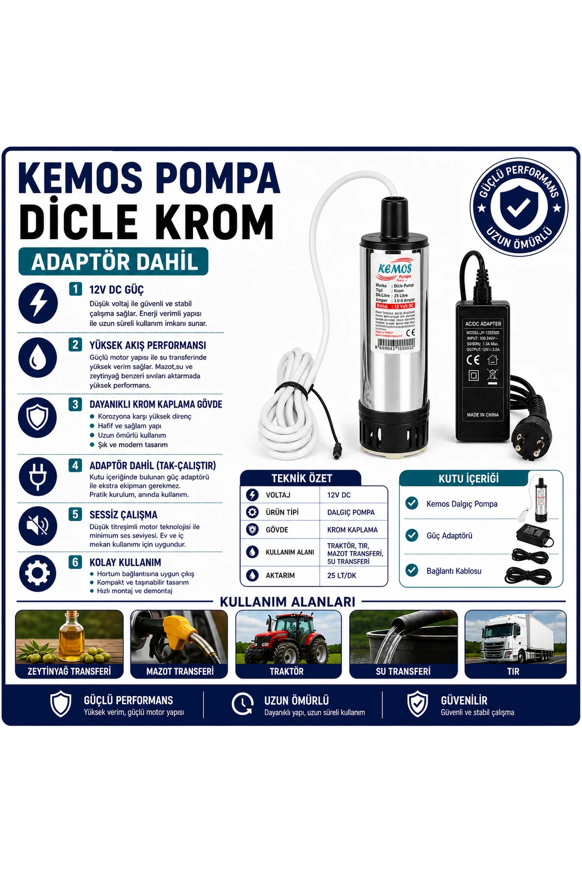 DİCLE KROM 220-12 Volt Dalgıç Adaptörlü Mazot Aktarma(SIVI TRANSF DİCLE KROM 220-12 Volt Dalgıç Adaptörlü Mazot Aktarma(SIVI TRANSF