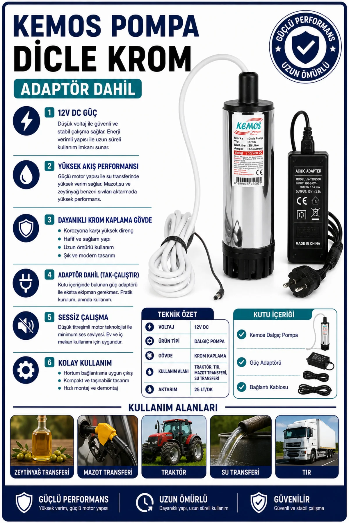 DİCLE KROM 220-12 Volt Dalgıç Adaptörlü Mazot Aktarma(SIVI TRANSF DİCLE KROM 220-12 Volt Dalgıç Adaptörlü Mazot Aktarma(SIVI TRANSF
