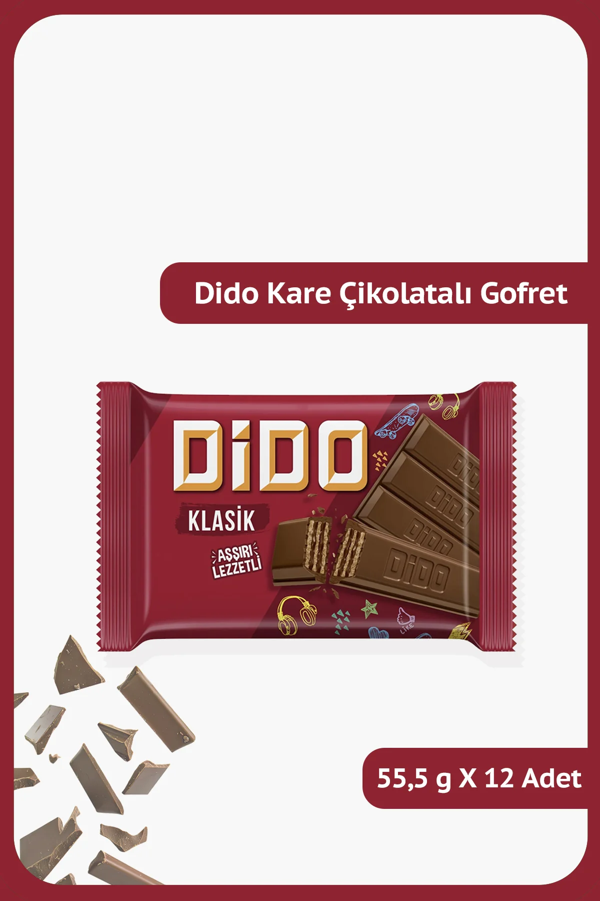 DİDO Kare Sütlü Çikolatalı Gofret - 55.5 gram - 12 Adet