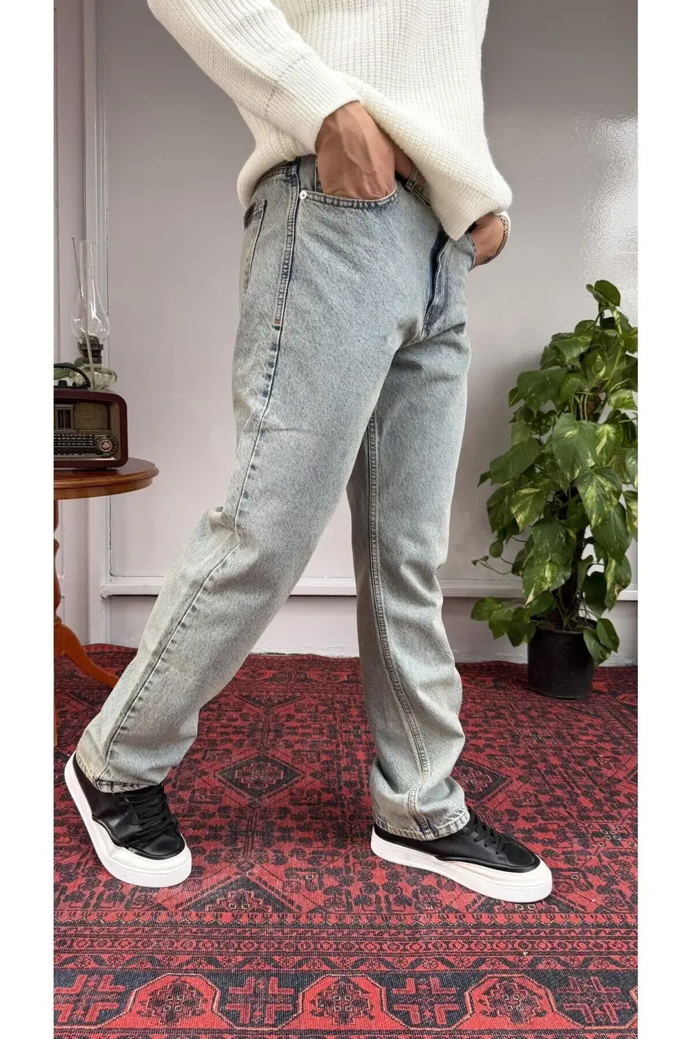 Difransel Yeşil-Mavi Yıkamalı BaggyFit Jean