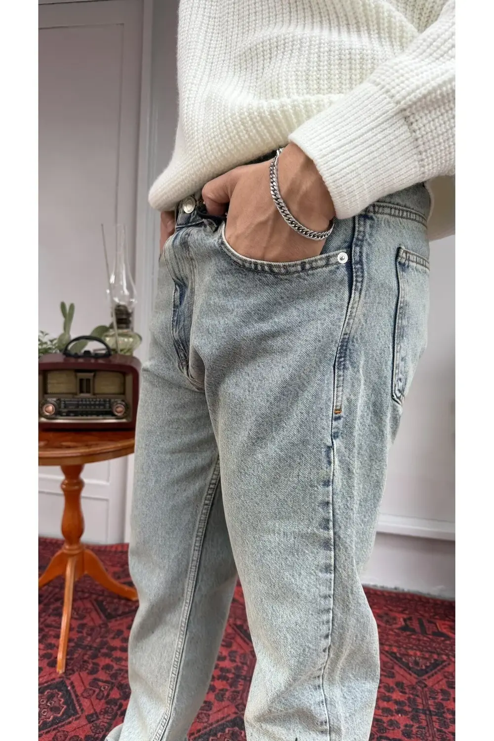Difransel Yeşil-Mavi Yıkamalı BaggyFit Jean