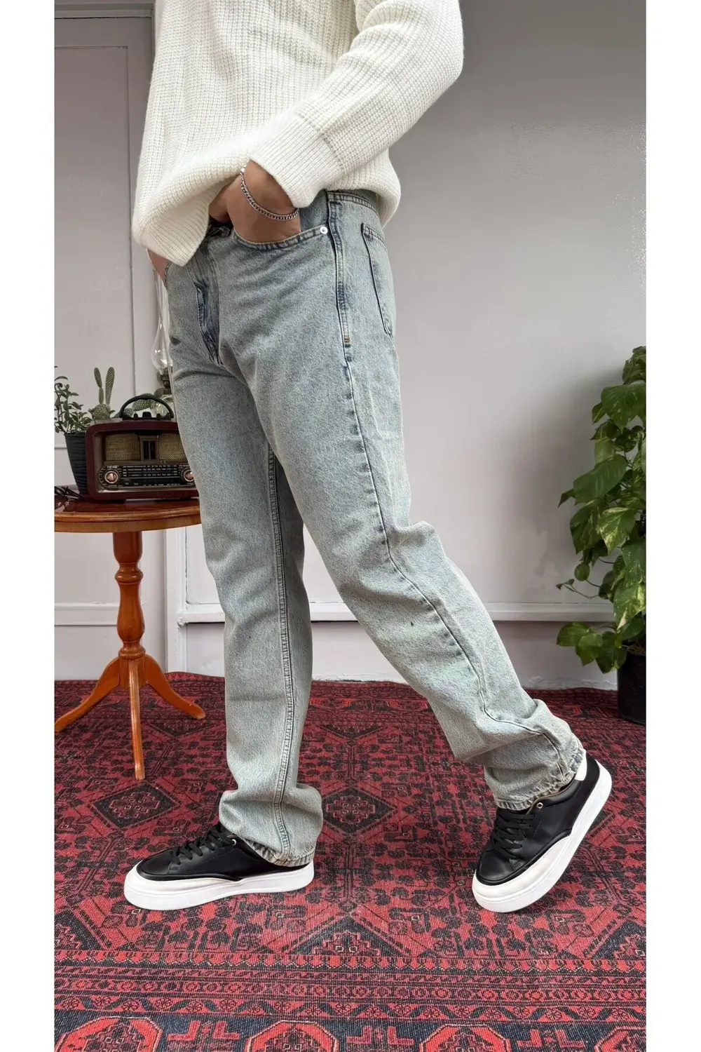 Difransel Yeşil-Mavi Yıkamalı BaggyFit Jean