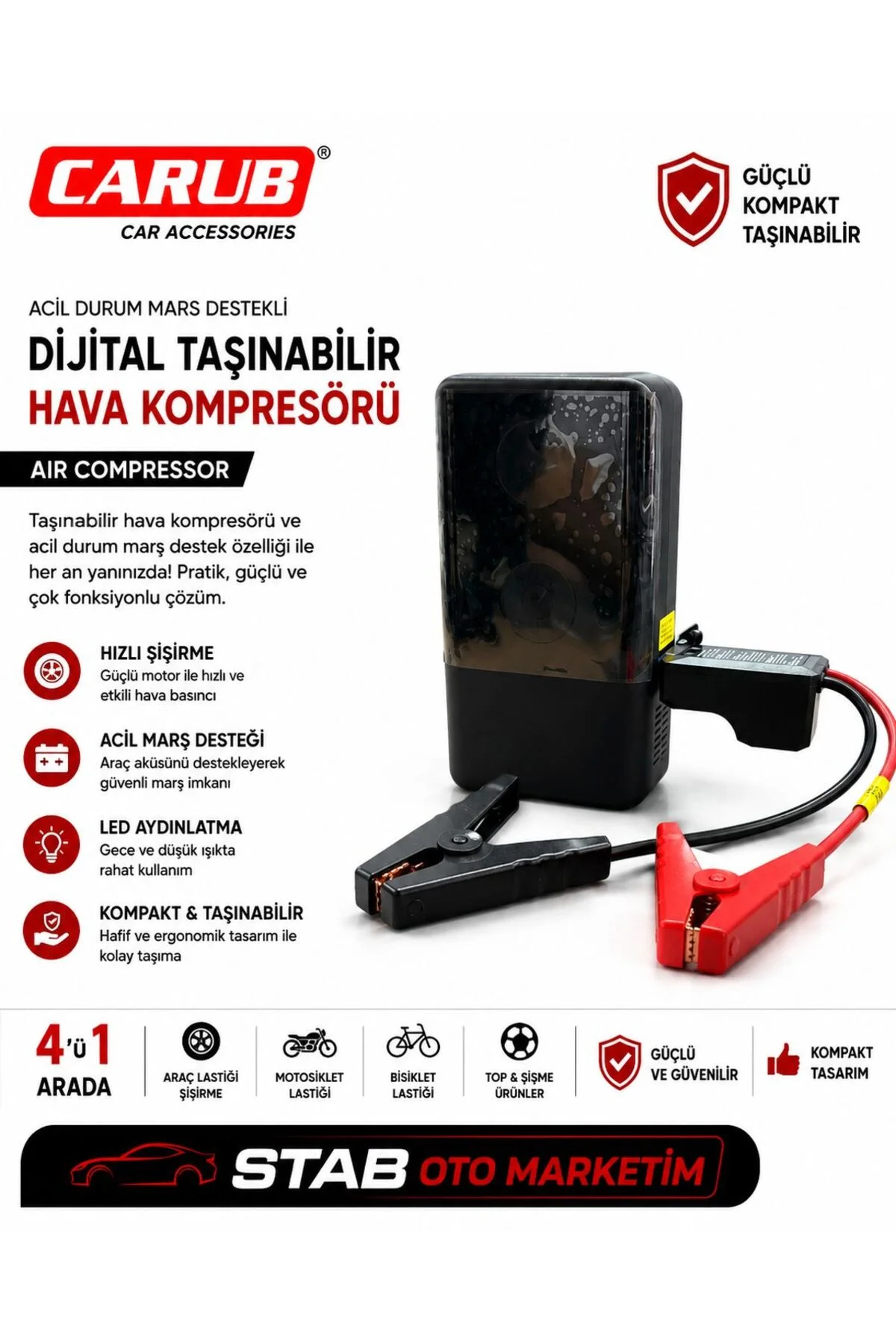 DIGITAL TAŞINABİLİR HAVA KOMPRESÖRÜ VE AKÜ TAKVİYE - Görsel 2