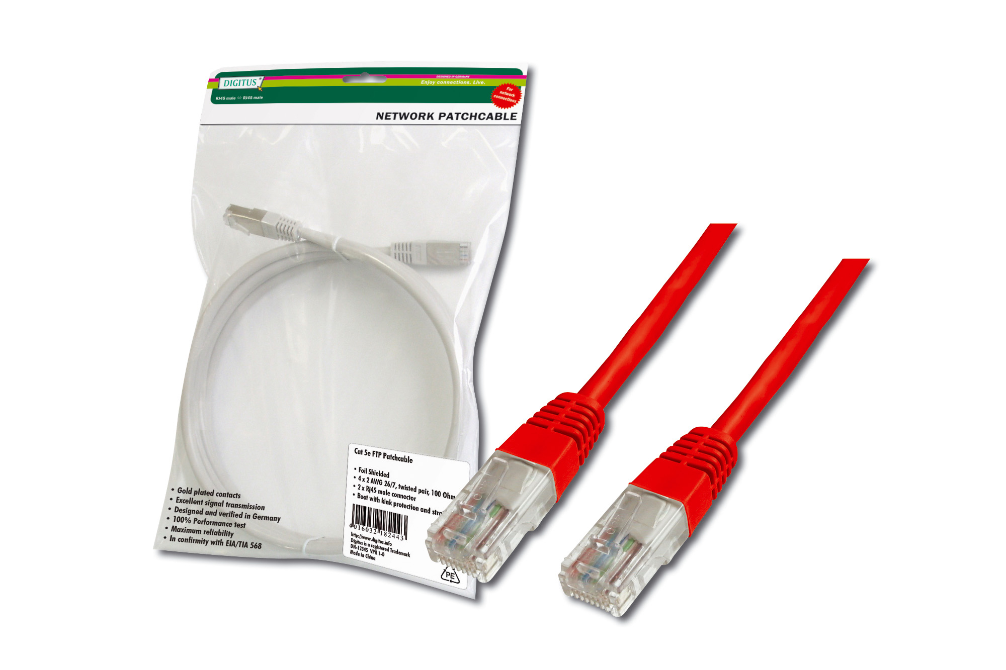 Digitus Patch Kablo, UTP, CAT. 5E, 1 metre, AWG 26/7, Kırmızı Ren