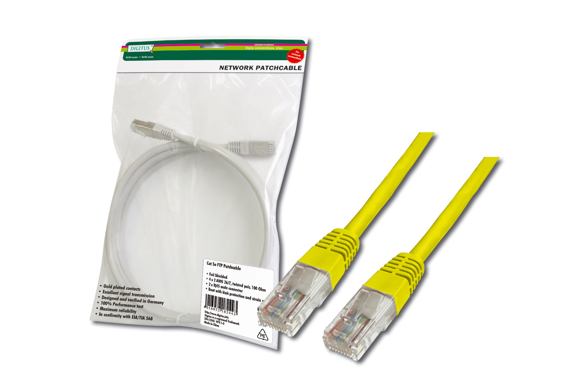 Digitus Patch Kablo, UTP, CAT. 5E, 0.5 metre, AWG 26/7, Sarı Renk