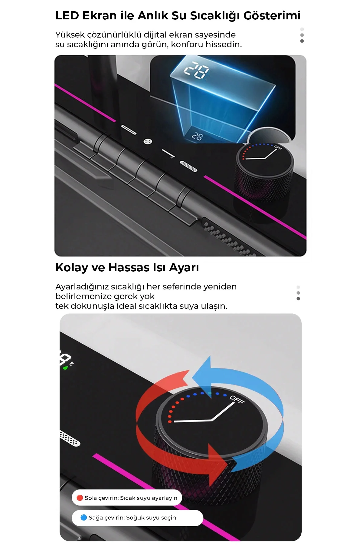 Dijital Akıllı Eviye Seti – LED Sıcaklık Göstergeli, Çift Şelale 