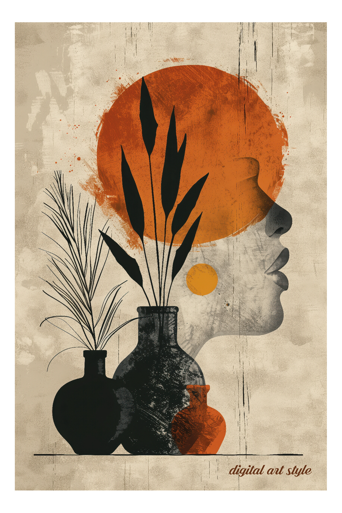 Dijital Art Style 3'lü Çerçevesiz Poster, Modern Dekoratif Çerçev