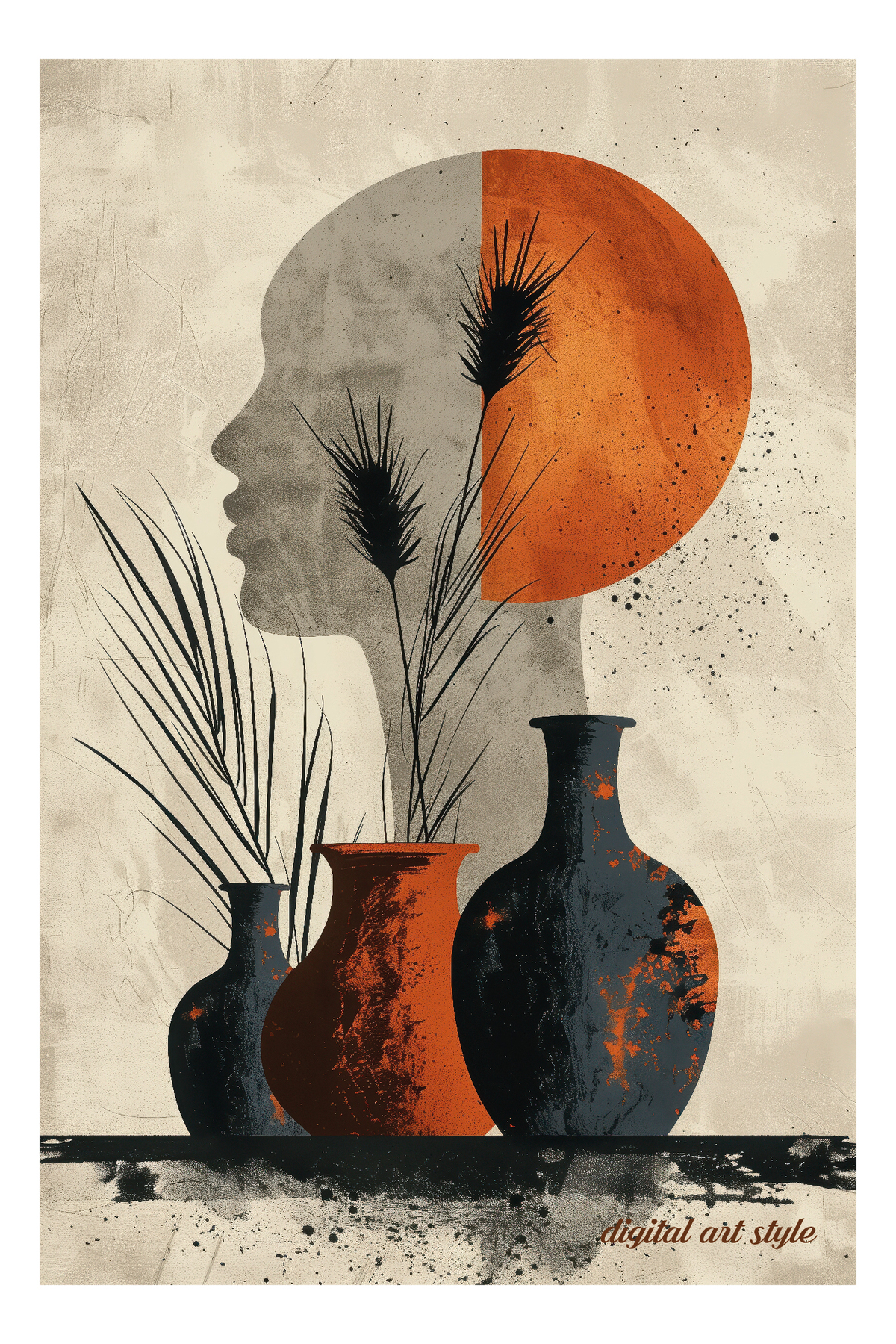 Dijital Art Style 3'lü Çerçevesiz Poster, Modern Dekoratif Çerçev