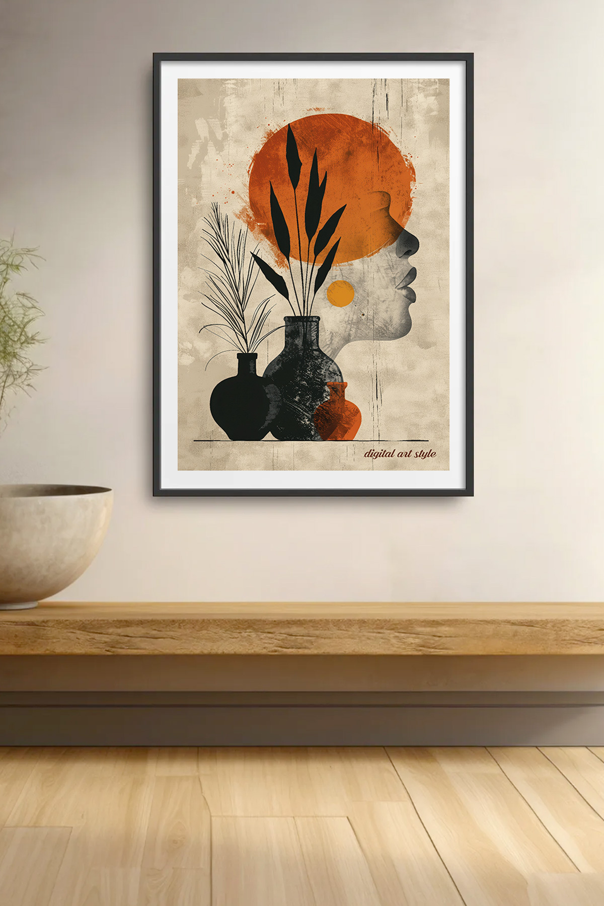 Dijital Art Style 3'lü Çerçevesiz Poster, Modern Dekoratif Çerçev