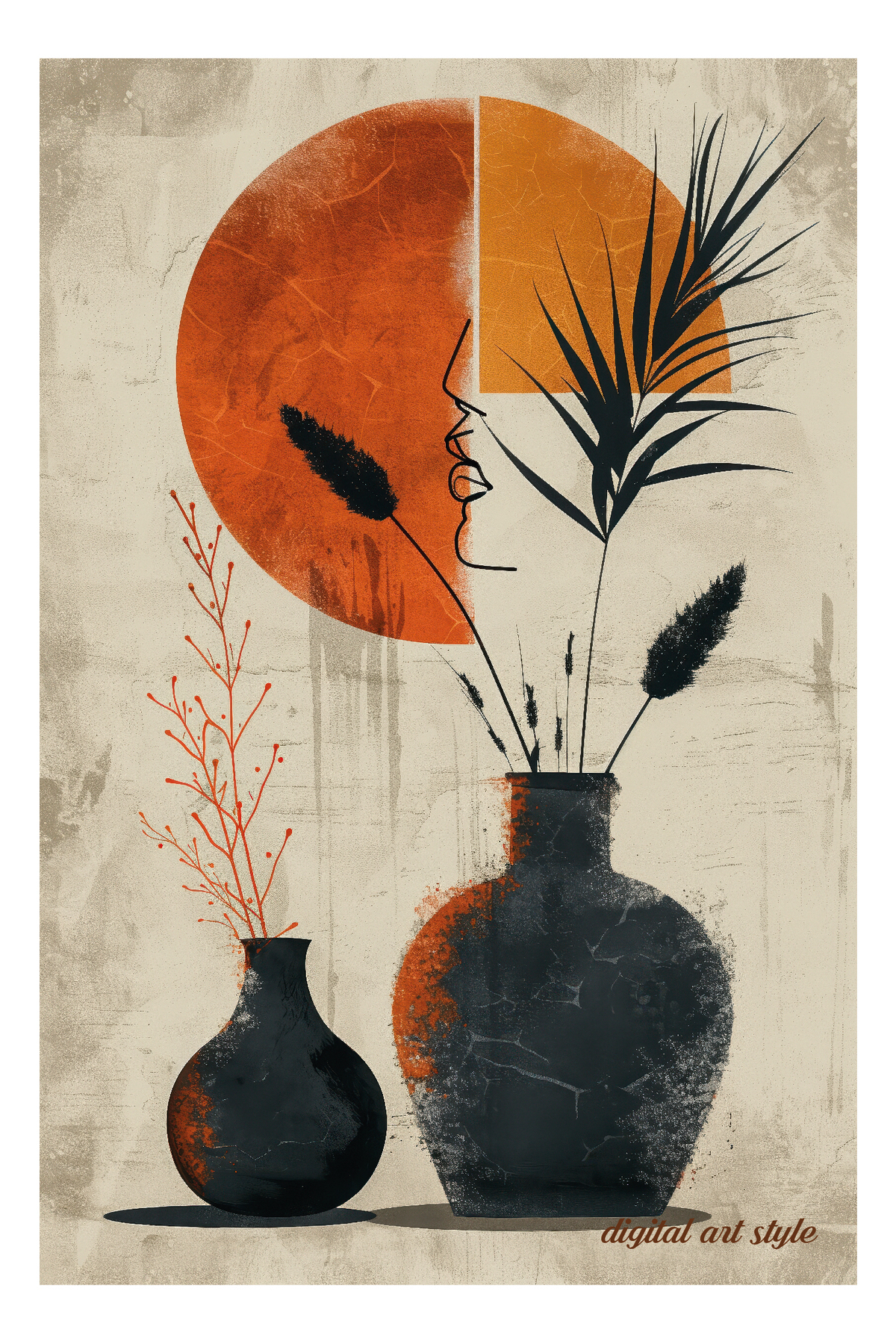 Dijital Art Style 3'lü Çerçevesiz Poster, Modern Dekoratif Çerçev