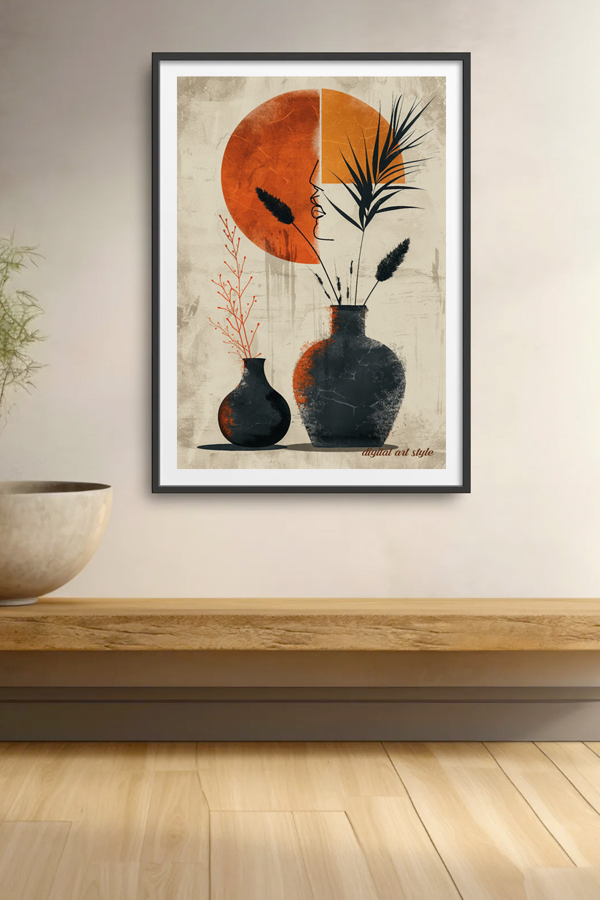 Dijital Art Style 3'lü Çerçevesiz Poster, Modern Dekoratif Çerçev