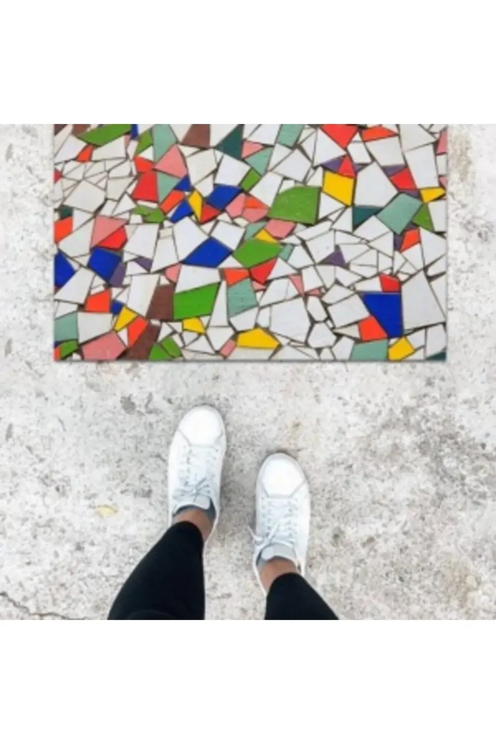 Dijital Baskı Beyaz Kırık Mozaik Desen Kapı Önü Paspası K-1073