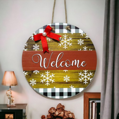 Dijital Baskı Kırmızı Kurdeleli İncili Welcome Kapı Süsü 30 Cm Ka