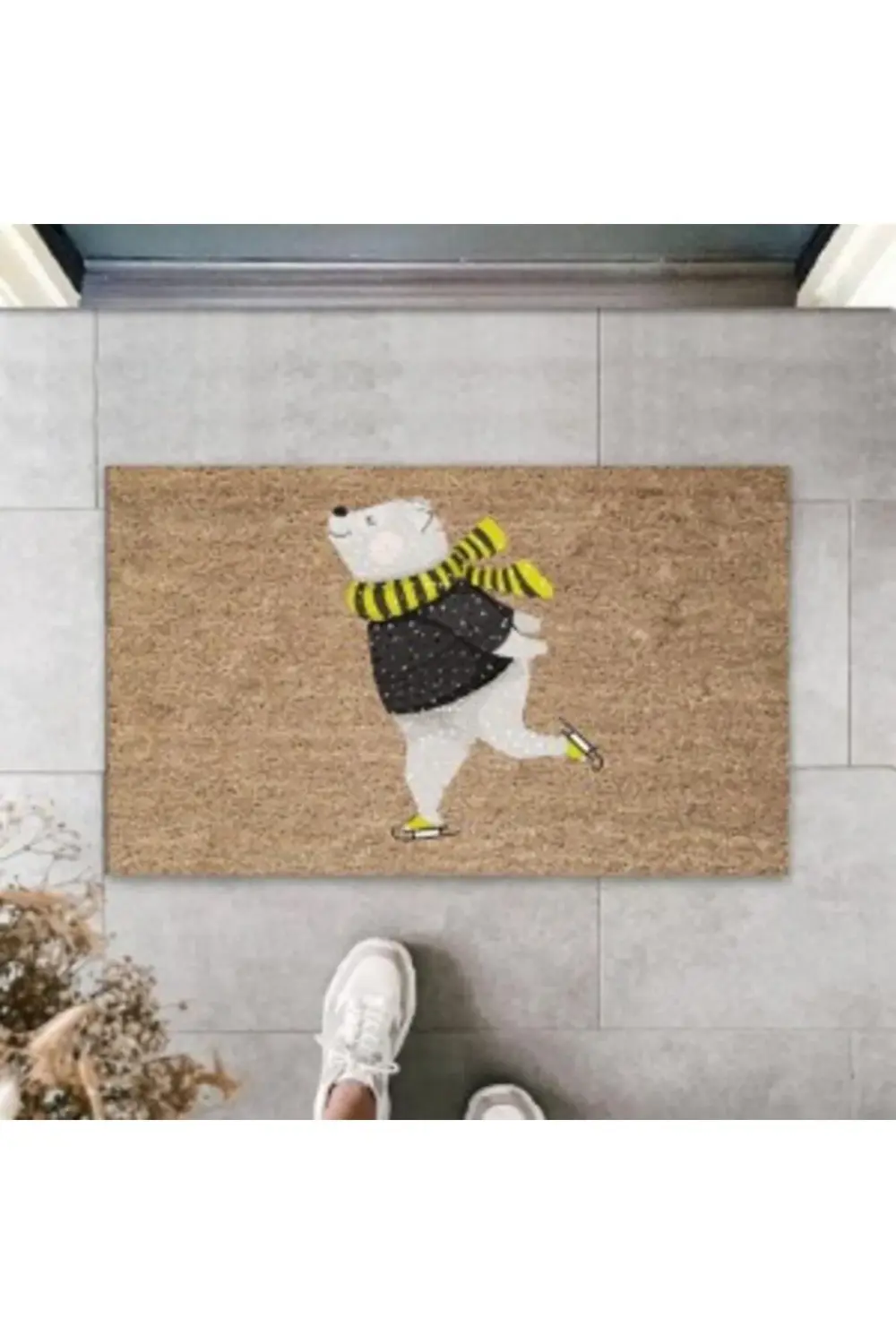 Dijital Baskı Kahverengi Patenli Mutlu Ayı Kapı Paspası K-3157