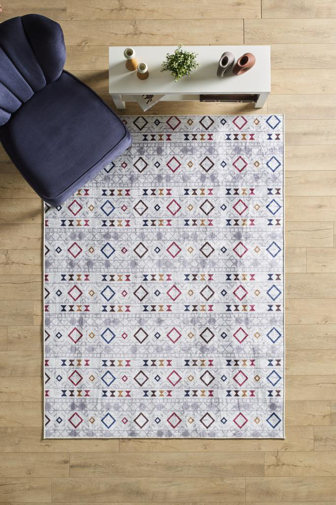 Red Hali Dijital Baski Yikanabilir Kaymaz Taban Kilim Desenli Gri Salon Ha